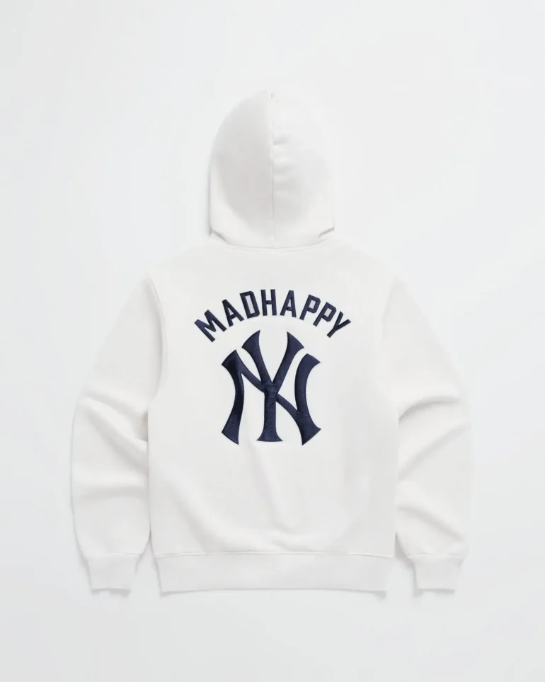 White Madhappy Yankees Embroidered Fleece Hoodie